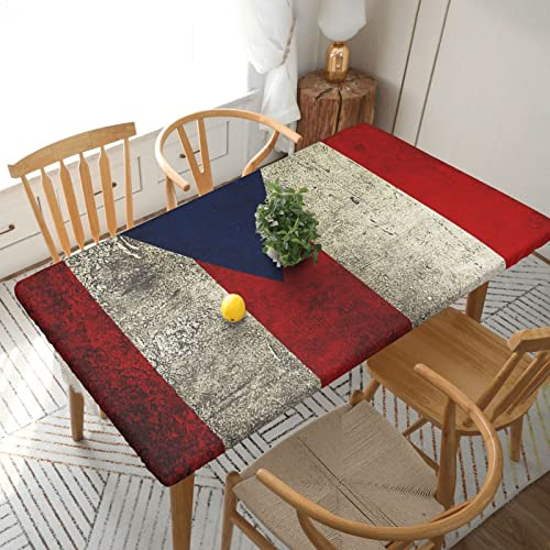 Rechteckige Tischdecke, 152 x 76 cm, für 1,5 m Esstischschutz – Puerto Rico Flagge, bedruckt, elastische Einfassung, knitterfreie Tischdekoration, Tischdecke