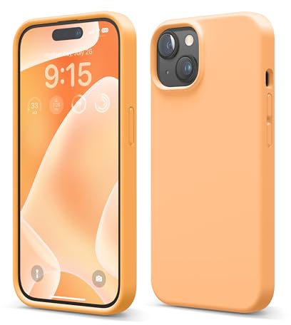 elago Flüssig Silikon Case Kompatibel mit iPhone 15 Hülle, Premium Silikon Handyhülle, Ganzkörper Schutzhülle [4 Lagige Stoßfeste Struktur], Kratzfestes Weiches Mikrofaserfutter (Orange)