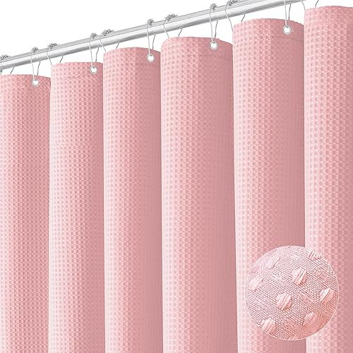 Dynamene Tenda da doccia extra lunga, 213 cm di lunghezza, tessuto resistente, tenda da doccia per bagno, spessa tenda da bagno neutra con 12 ganci in plastica, 182 x 213 cm, rosa