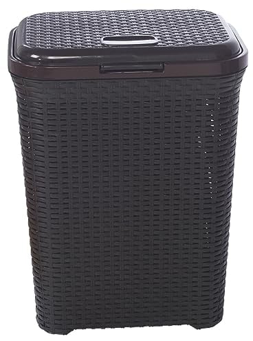 URBNLIVING 55L Plastic Rattan Dirty Laundry Clothes Washing Bin Basket Storage Organiser (Dark Brown)