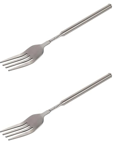 2 Pcs Forchette Telescopiche, 8,7~25,4 in Forchetta Allungabile, 64 cm, in Acciaio Inox, Forcella Retrattile con Manico Lungo per Forchette da Dessert, Posate, Barbecue, Forchetta Telescopica, Cena