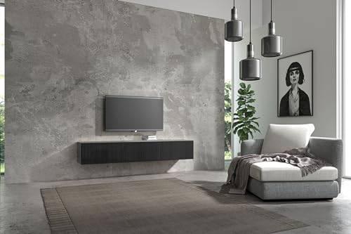 Wuun® TV Lowboard TV Board hängend I 100cm-280cm I Hängeschrank Wohnwand/Somero I Schwarz-Matt Lamellen I 180cm