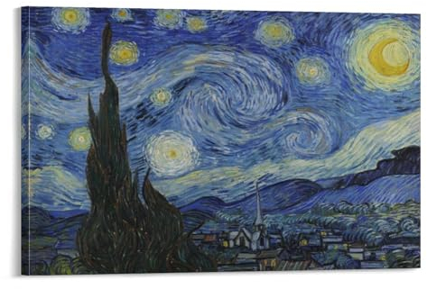 BACION Lienzo Impreso, Vincent Van Gogh The Starry Night Ideal Para Decorar La Sala De Estar, La Cocina O El Hogar, Lienzos Estirados Y Con Bastidor