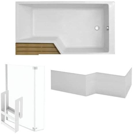 Jacob Delafon Baignoire Bain Douche Neo 160 x 90 Droite + Pare Bain + Tablier + étagère