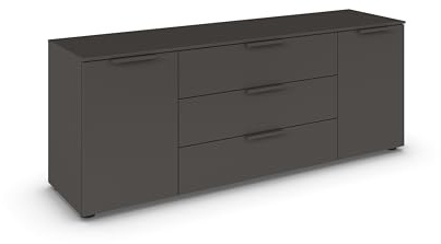 Rauch Möbel Flipp, Kommode, Farbe Graphit, Breite 160 cm | Sideboard, 2-türig, 3 Schubladen, Soft-Close-Funktion, für Schlafzimmer, Gästezimmer, Wohnzimmer, Garderobe, Flur