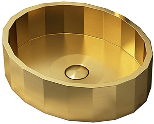 Lavabo da appoggio Ovale in Acciaio Inossidabile con Installazione dall'alto, lavelli da Bagno con Scarico Pop-up Dorato per Bar e Piccoli