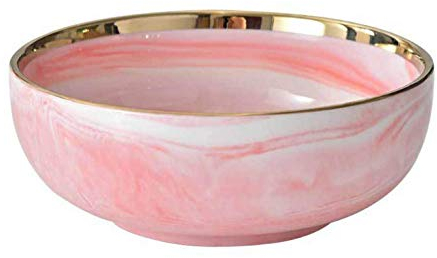 SnamicE 6 Pieces Pink Marble Phnom Penh Ceramic Dinner Set Porcelain Bowl Plate