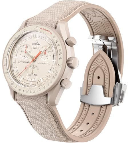REBANDACE Uhrenarmband für Omega X Swatch MoonSwatch Watch 20 mm, Faltschließe Omega X Swatch Moonswatch Speedmaster, Ersatzarmband, gebogen, keine Lücken, Moonswatch Swatch-Armband für Herren und