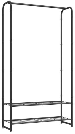 SONGMICS Portant à Vêtements, Porte-vêtement avec Tringle et Étagères, Porte-manteau en Métal, Noir Mat LGR461B01