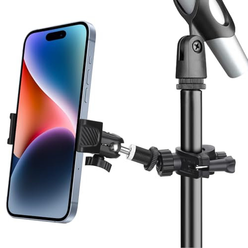 Support de téléphone pour micro, support de microphone réglable pour téléphones mobiles, support de téléphone rotatif compatible avec tous les iPhone, téléphones portables Android