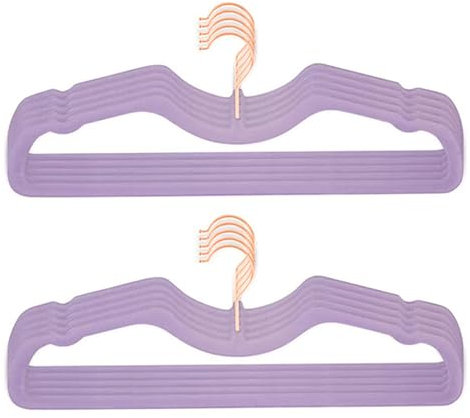 Paquete de 50 perchas de terciopelo, ultra delgadas y cortas, gancho giratorio de 360 grados, ahorro de espacio, duraderas, antideslizantes, color morado, A