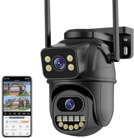 4K 8MP HD PTZ Camera Outdoor 4MP Dual Lens Dual Screen AI Auto Tracking IP Camera CCTV Audio Video Surveillance P2P for Home Security(4MP With 64G Card)
