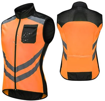 MODRYER Gilet De Cyclisme Hommes Femmes Veste De Vélo Réfléchissante Haute Visibilité Gilet De Course sans Manches Maillot De Vélo Coupe-Vent Gilet De Vélo VTT Résistant À l'eau,Orange-L