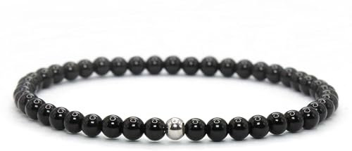 Echtes Onyx Edelstein Armband mit 4mm Perlen - verschiedene Längen - Heilstein Schutzstein Talisman Glücksbringer Geschenk (Onyx, 14CM)