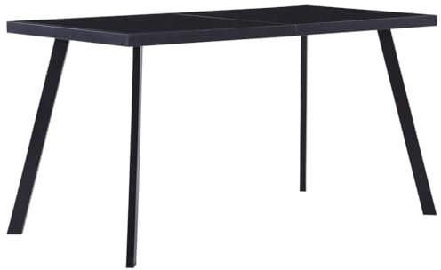 NQJIBUE Tables Mesa de comedor negra 140 x 70 x 75 cm, cristal templado, mesas de cocina y comedor