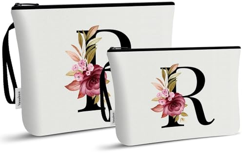 Vavabox 2-Teiliges Kulturbeutel Set,Personalisierbare Kosmetiktasche, Geburtstagsgeschenk Für Frauen (R, weiß)