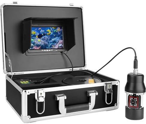 YXFAZPP Underwater Fish Finder, 9 Inch Portable Fishing Camera with 38 Adjustable IR & White LED Lights, 1200TVL, With Water Temperature/depth Measurement (20M)