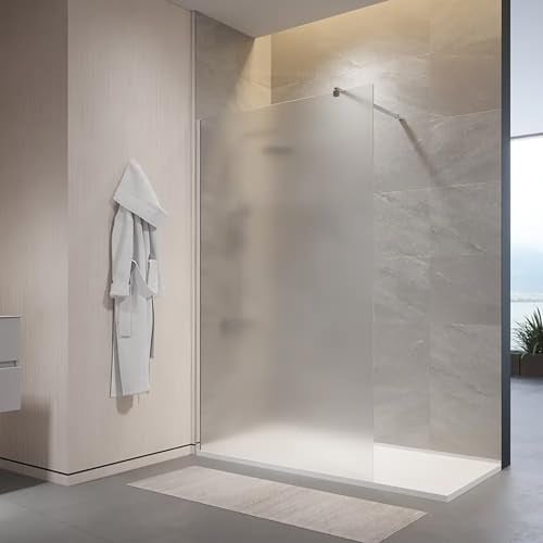 Box Doccia Walk-In 120 cm Altezza 200cm Parete Fissa Vetro Temperato Opaco da 10mm con Trattamento Anticalcare Braccio Telescopico SUS304 Profili Alluminio Cromato