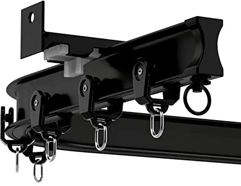Binario per tenda regolabile e flessibile per montaggio a parete o a soffitto, L/U per divisorio, doccia, camper, finestra a bovindo, lunghezza 115 m, colore nero (montaggio a soffitto 14 m)