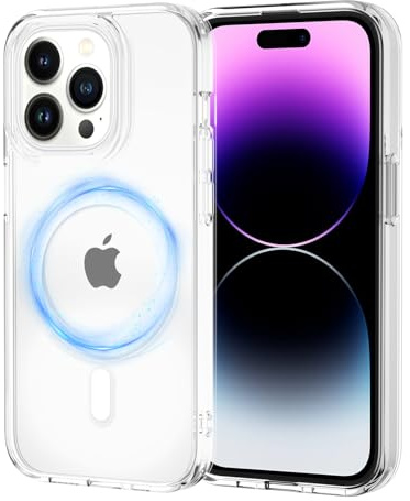 XTCASE Cover Magnetica per iPhone 14 Pro Max [Compatibile con Magsafe], Custodia Trasparente Hard PC Anti-Graffio Antiurto Protettiva Case con Paraurti in TPU Flessibile, Clear