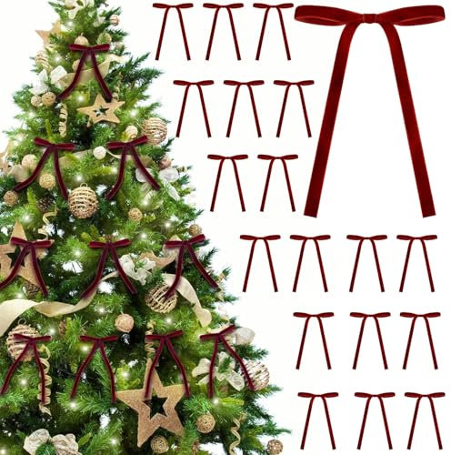 QTUN 36 Stück Dunkelrot Samt Weihnachten Schleifen Zierschleifen Weihnachtsbaum Bögen Vintage Samt Schleifen Weihnachtsbaumschmuck Weihnachtsbogen Geschenkschleife für Weihnachtskranz Dekorationen