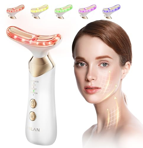 24K Gold Gesichtsmassagegerät – ANLAN 5-in-1 EMS Gua Sha Gerät mit 5-farbiger Lichttherapie, 42 ± 3 °C Wärmefunktion, Ionen-Einführung & Vibration (3-stufig einstellbar), Typ-C, 120 Min. Laufzeit