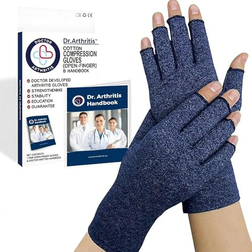 Von Ärtzten Entworfen, Kompressionshandschuhe, Athrose Handschuhe, Handbandage für Sehnenscheidenentzündung, Bequeme und Stützende Fingerlose Arthritis Handschuhe (Marineblau,1 Paar, M)