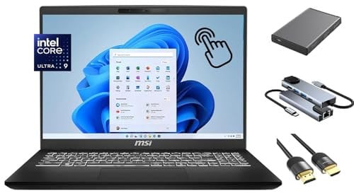 MSI Modern 15 H Copilot Touchscreen Laptop, 15.6 FHD, 16-Core Ultra 9 185H AI Boost NPU, Intel Arc Graphics, 16GB RAM, 1TB SSD, Backlit, Keypad, WiFi 6E, Webcam, Win 11, w/Portable Drive and Dock