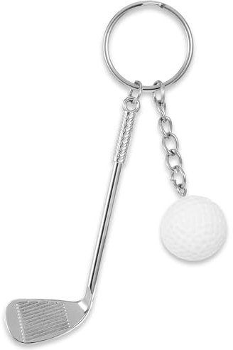 Porte-clés de 11,5 cm avec club de golf et balles de golf, porte-clés de golf avec club de golf, porte-clés en métal, porte-clés créatif, balle de golf fendue, cadeau pour les golfeurs