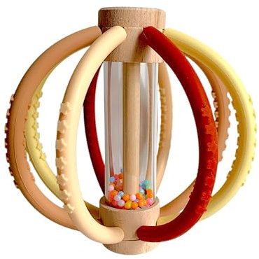 Beißring Rassel Baby | Montessori Spielzeug ab 0 Monate | Sensorikspielzeug Holz & Silikon | Zahnungshilfe Baby 0–12 Monate Mädchen Jungen | Bebé Pituso