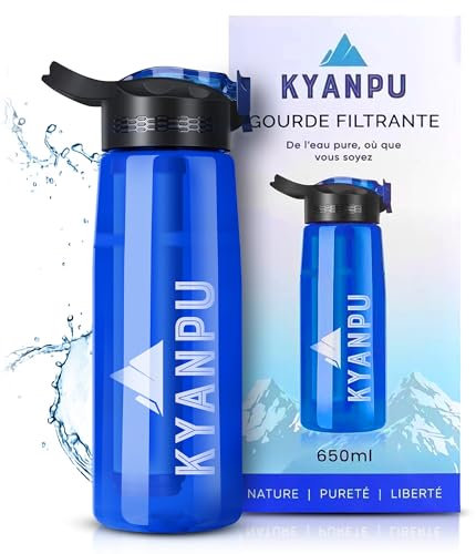 Kyanpu - Gourde Filtrante Eau Non Potable 650ml | Filtre Eau au Charbon Actif | Purificateur d'Eau | Randonnée Camping Kit de Survie Complet Voyage | Gourde Paille Survie