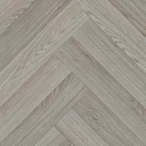 Grey Wood Effect Herringbone Vinyl Flooring For Kitchen, Bathroom, LivingRoom, 4.50mm Thick Vinyl Sheet, 5 Year Warranty, Suitable for underfloor heating-3 X 2 mt