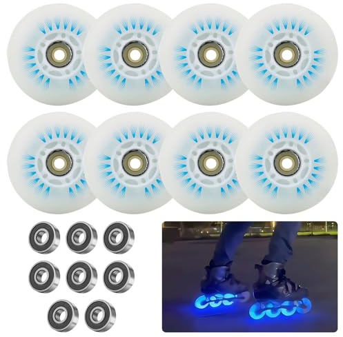 PORFOYO Lot De 8 Roues De Rollers En Ligne 72/76/80 MM, Avec Roulement À Billes, Roue De Roller, Roues Universelles En Polyuréthane Pour Tous Les Types De Patins À Roulettes (76MM)