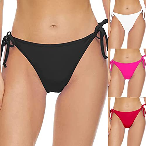 Bas de Maillot de Bain Couleur Unie pour Femme avec Nœud Latéral, Bas de Bikini à Nouer Taille Basse String Thong, Bikini Triangulaire Sexy à Ficelles pour la Plage, la Piscine, Vacances