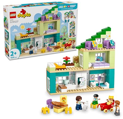 LEGO DUPLO 3-in-1 Modernes Familienhaus mit Figuren - Kleinkinder Lernspielzeug für Feinmotorik - Montessori Spielzeug mit Puppenhaus Zubehör - Geschenk für Mädchen und Jungen ab 2 Jahren - 10470