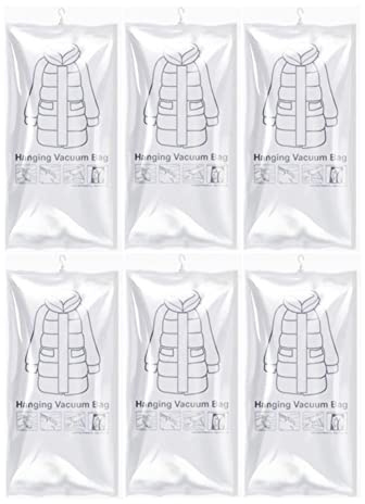Sefdrert 6PCS Hanging Vacuum Storage Bags for Clothes Vacuum Space Saver Bags for Clothes with Hanger Hook