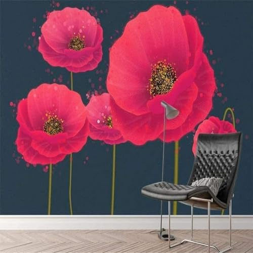 Tzxztt Dreidimensional Minimalistisch Rot Blumen Kunst Moderne 3D Tapete Hochwertige Strukturierte Seide Neutrale Material Ideal Für Wohnzimmer Schlafzimmer-200cm×140cm
