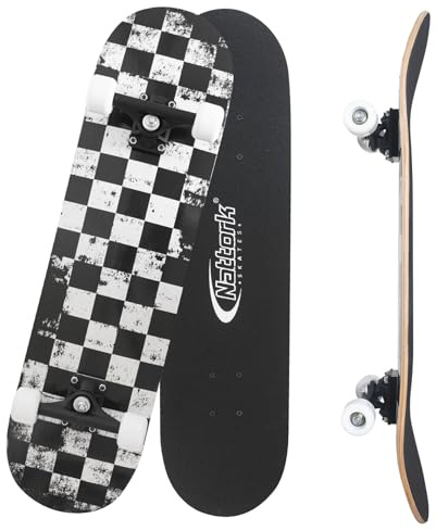 Nattork 31-Inch Complete Skateboard – 9-Ply Canadian Maple Deck with Checkerboard Design, Ideal for Beginners and Teens of All Ages