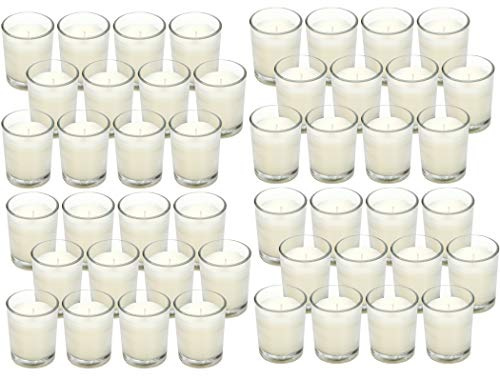 48-Pack Clear Glass Votive Candles – 10–12 Hour Long Burn, Unscented, Ivory, Bulk Set for Weddings, Events & Table Centerpieces – Hosley