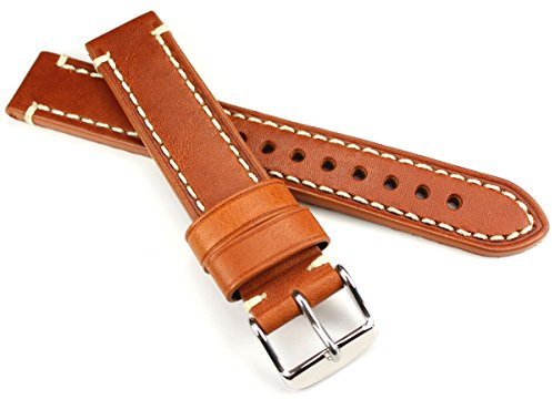 Deutsch Lederband 18 mm Band Catalonia Fliegeruhren Retro Look Weiße Naht hell braun