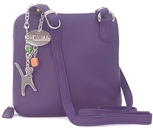 Catwalk Collection Handbags - Borsa a Tracolla Piccola in Vera Pelle - Borsetta Donna - Borsa a Mano con Tracolla Regolabile - Lena - Viola