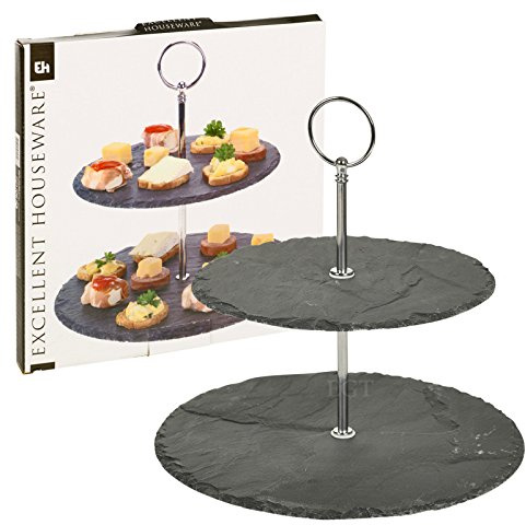 URBN-CHEF 2 Tier Slate Cake Stand Multi Layer Food Display Serving Round Platter Center Piece