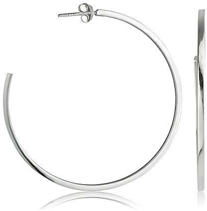 Sterling Silver Hoop Stud Earrings 30mm Large Square Edge 925 Hoops (30)