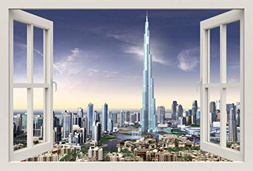 Unified Distribution Burj Dubai Wolkenkratzer UAE - Wandtattoo mit 3D Effekt, Aufkleber für Wände und Türen Größe: 92x61 cm, Stil: Fenster