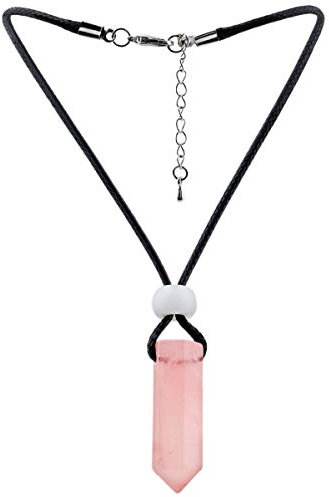 mookaitedecor Rose Quartz Healing Crystal Necklace for Men Women,Hexagonal Semi Precious Gemstone Point Pendant with Adjustable Chain