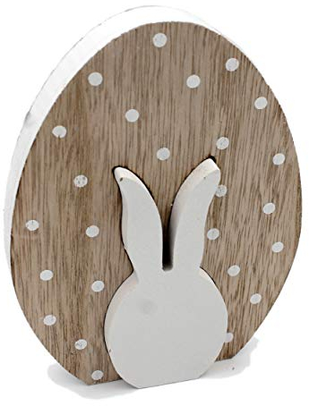 Hendriks Süße Oster-Deko aus Holz, Oster-Ei mit Hase, Natur weiß, 16cm, Frühling Ostern