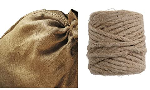 NOOR Set da 3 Sacchi di Juta, 60 x 105 cm ognuno & Windhager Cordoncino Iuta, Filo di Legatura, Naturale, 4 mm x 50 m, 06158, Beige