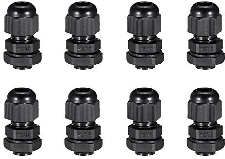 sourcing map 8Pcs M12 Cable Gland Waterproof Plastic Joint Adjustable Locknut Black for 2mm-5mm Dia Cable Wire