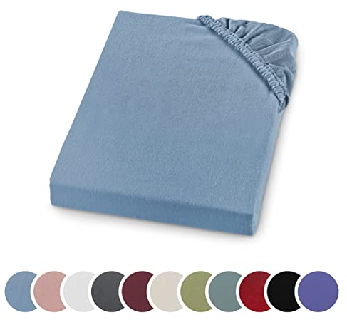 sleepling Biber Spannbetttuch, Feinbiber Spannbettlaken, Made in Germany, 100% Baumwolle, Matratzen bis 23 cm Höhe, Rundum Gummizug, Ökotex, waschbar 60 Grad, 160 x 200, hellblau