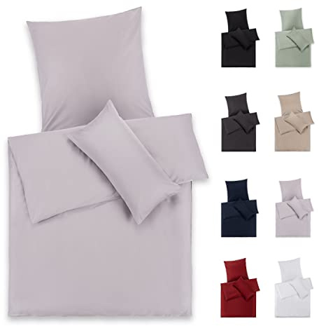 Blumtal Bettwäsche 155x220 Mako Satin & 80x80 cm Kissenbezug Grau- Oeko Tex Zertifizierte Satin Bettwäsche aus 100% Baumwolle - Edle Glanzoptik Satin Bettwäsche 155x220 mit Reißverschluss
